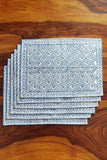 Blue Mahjong Canvas Handblock Mats Set of 6