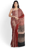 Burgundy Splatter Mulmul Saree