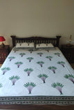 Cotton Handblock Bedsheet Green Fern