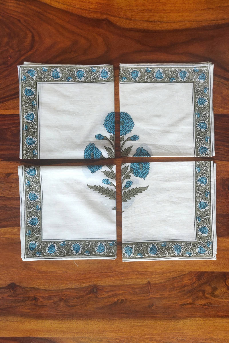 Azure Phool Cotton Napkins with Handblock Print