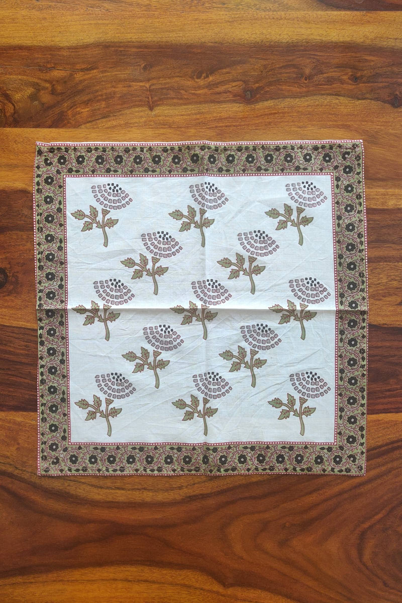 Disc Flower Cotton Napkins with Handblock Print