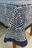 Cotton Indigo Dye Handblock Table Cover Blue Mosaic
