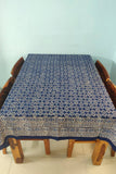 Cotton Indigo Dye Handblock Table Cover Blue Mosaic