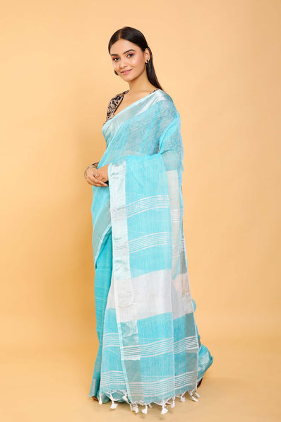 Handloom Linen saree- Green colour-A902