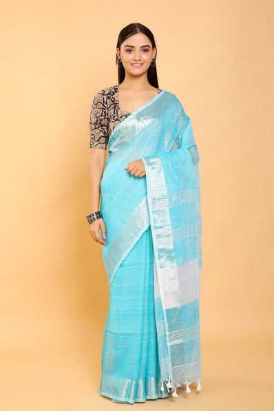 Buy stylish Blue Style Linen Saree Online