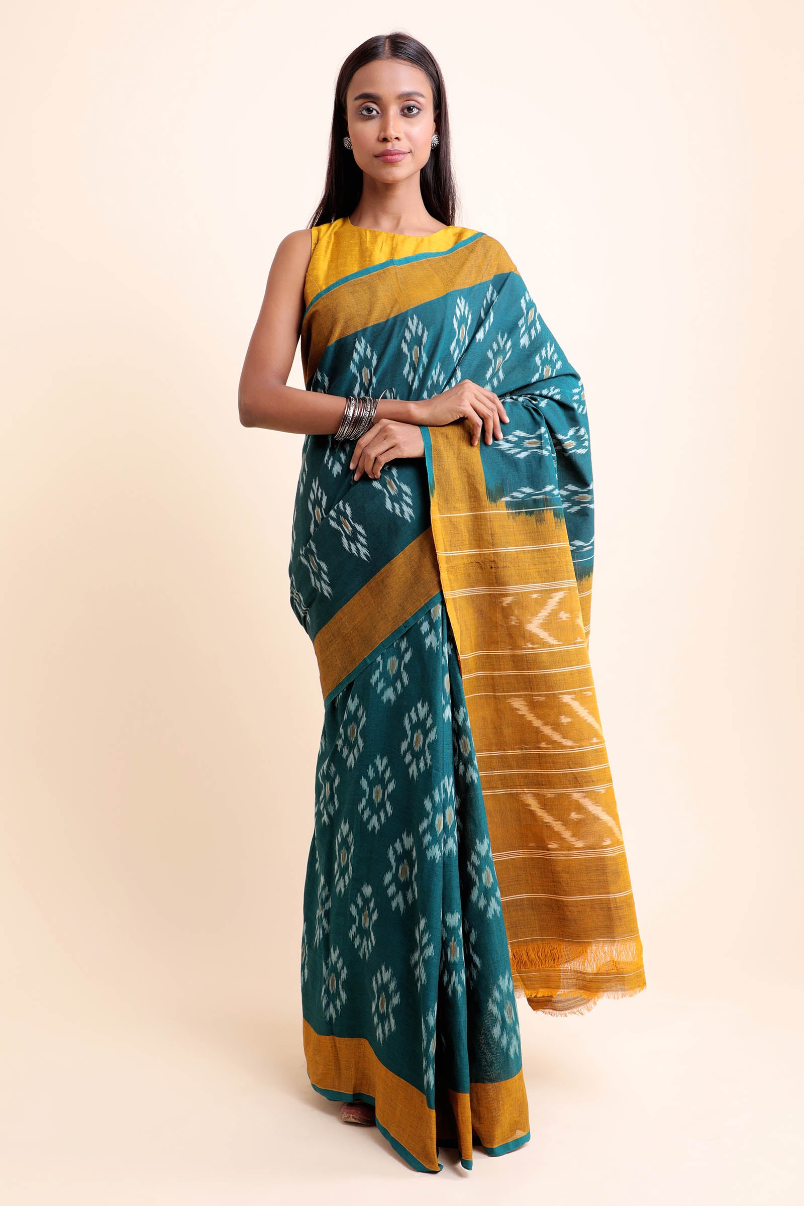Buy KRIYANSH Printed Bollywood Cotton Linen, Chanderi Blue Sarees Online @  Best Price In India | Flipkart.com