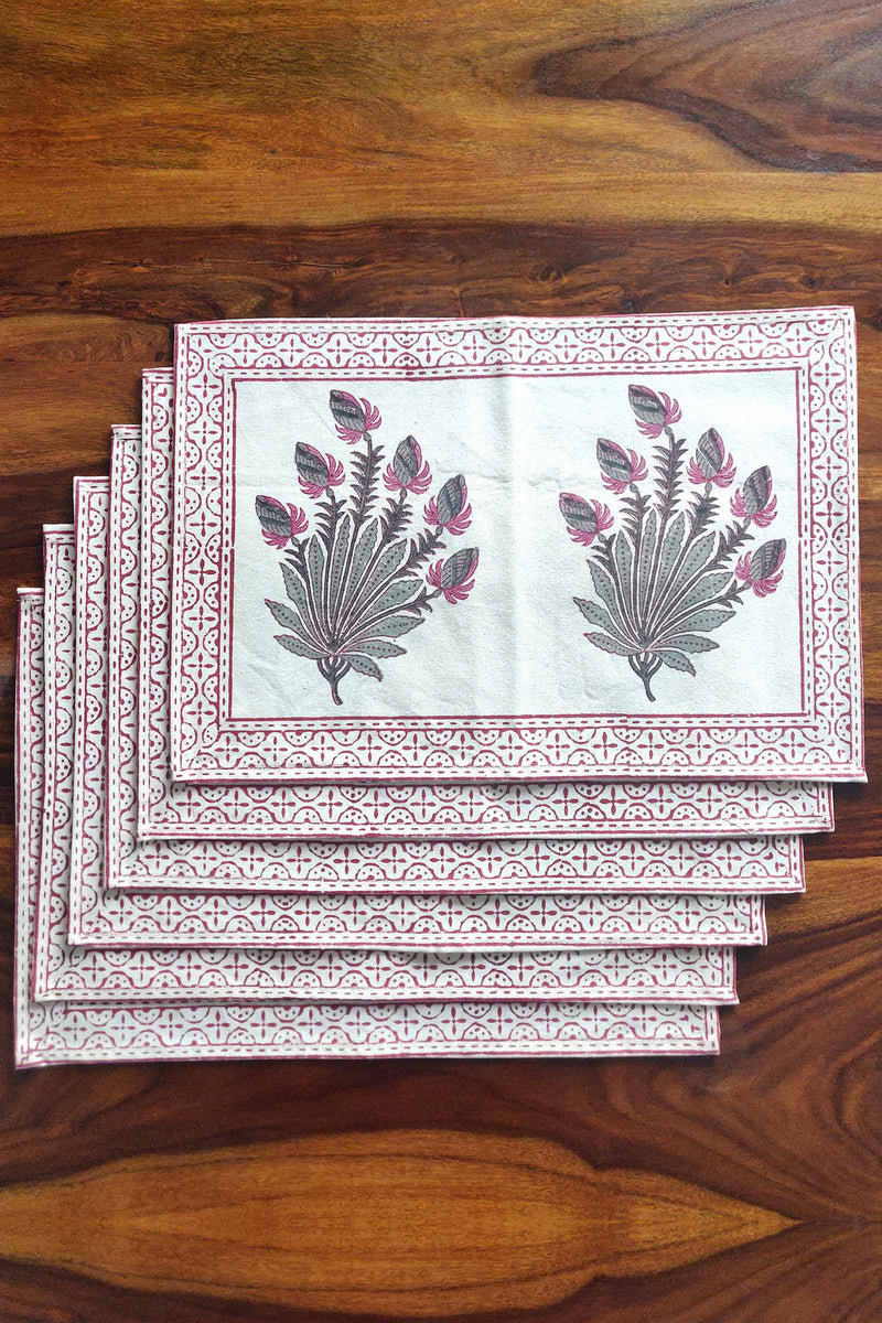 Lilac Stems Canvas Handblock Mats Set of 6