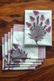 Lilac Stems Cotton Napkins set of 6 with Handblock Print