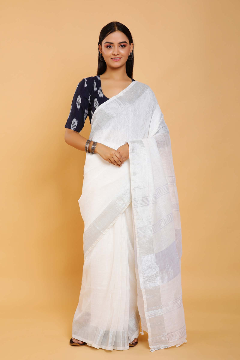 Pearly Loom Woven Linen Saree
