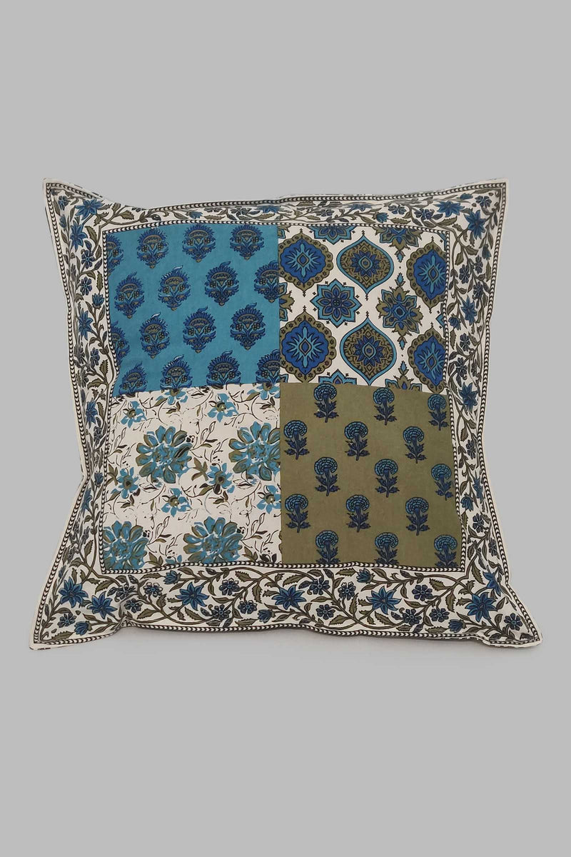 Quad print cotton cushion cover with handblock