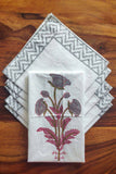 Tilted Flower Cotton Napkins Set of 6 with Handblock Print