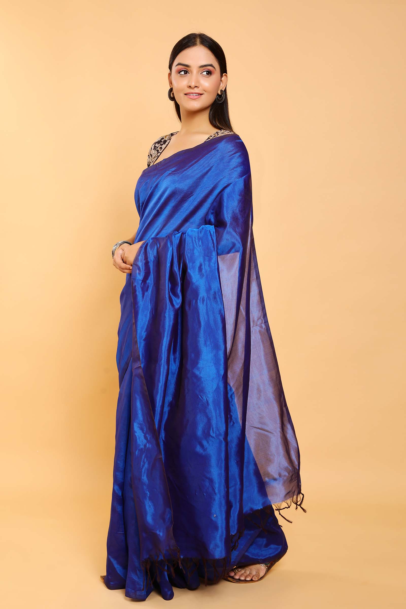 Blue Plain Rangoli Silk Saree With Heavy Blouse Piece